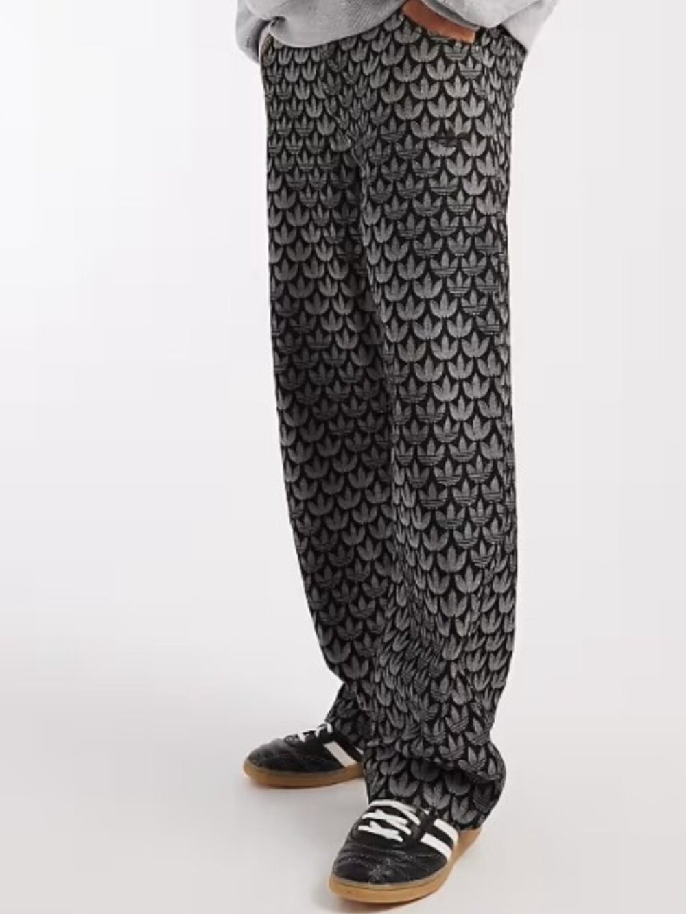 New Adidas Originals Denim loose monogram pants in black